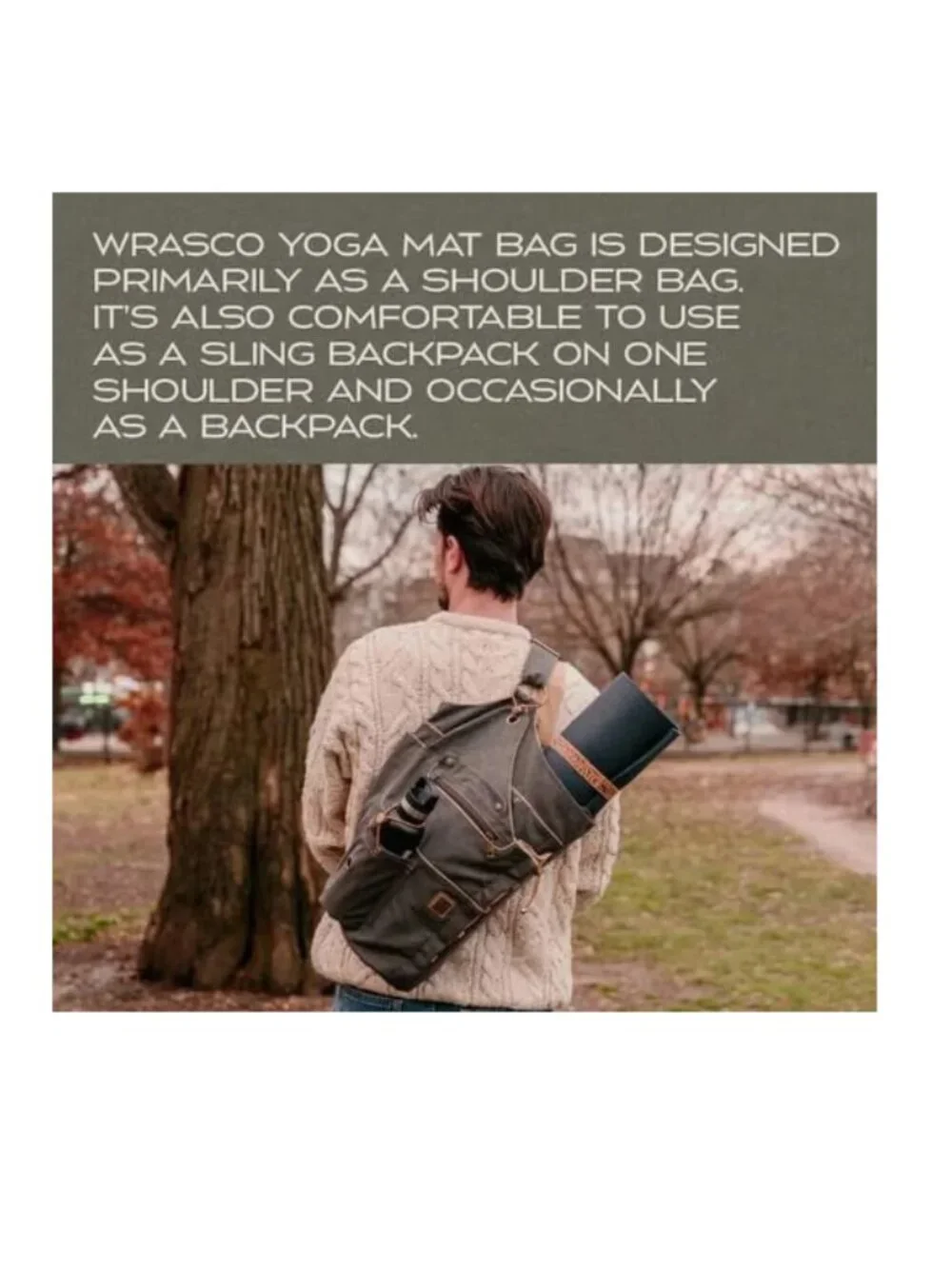 WRASCO Yoga Mat Bag Large Canvas Yoga Backpack Yoga Mat for Women & Men Brown - Picture 2 of 5
